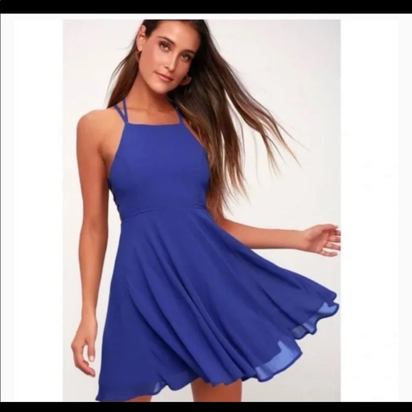 Lulu’s good deeds royal blue chiffon dress - Picture 1 of 5